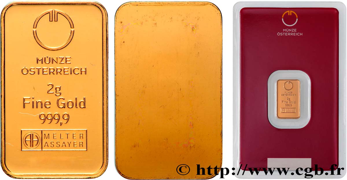 OR, PALLADIUM ET PLATINE INVESTISSEMENT Lingotin de 2 grammes - OR 999,9 FDC