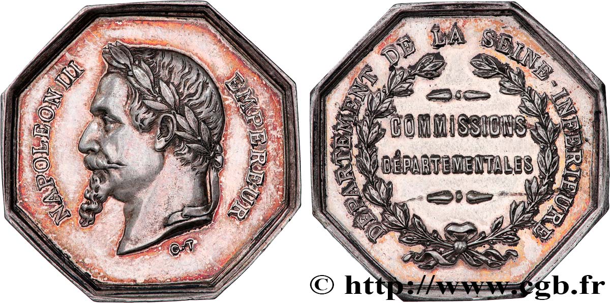 NORMANDY - 19TH CENTURY JETONS OR TOKENS Jeton octogonal Ar 30, commissions départementales de la Seine inférieure XF