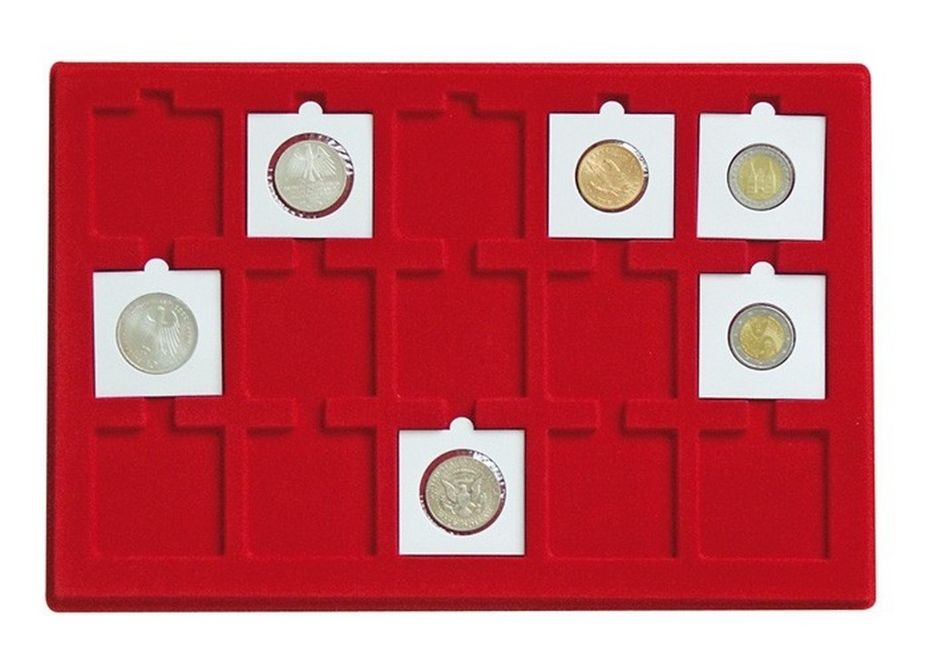Plateau 15 cases carrées (pour étuis numismatiques 50 x 50 mm) LINDNER