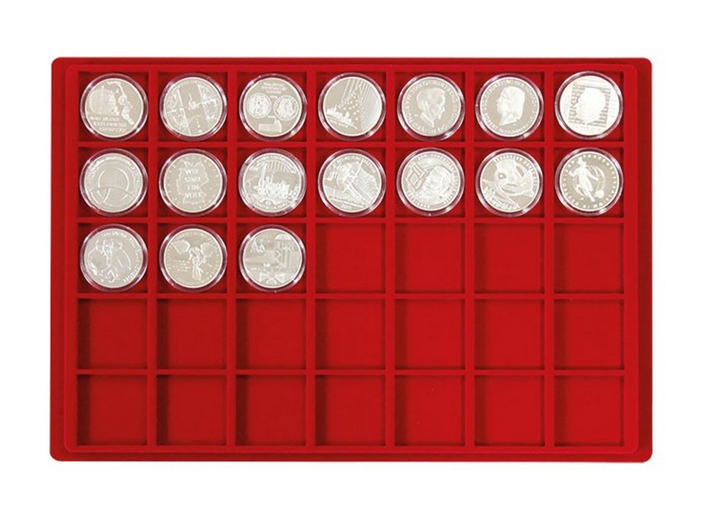 Plateau 35 cases carrées (pour 35 monnaies jusqu’à 39 mm Ø) LINDNER