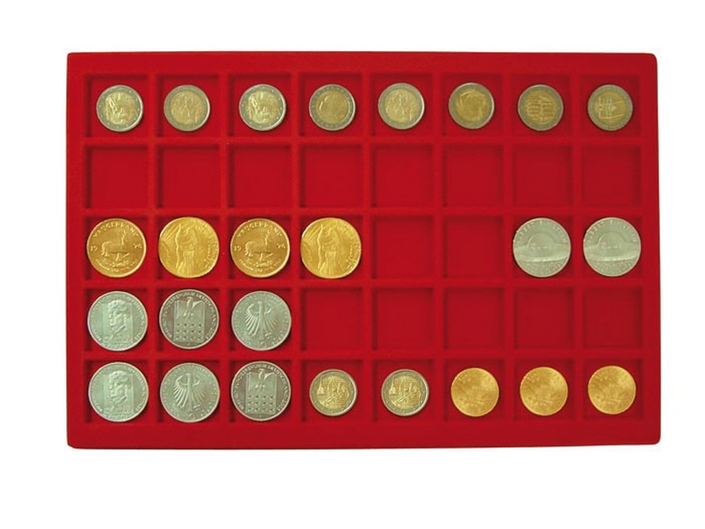 Plateau 40 cases carrées (pour 40 monnaies jusqu’à 34 mm Ø) LINDNER