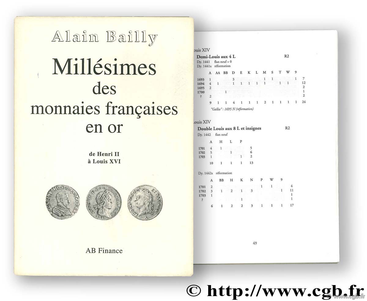 Millésimes des monnaies française en or de Henri II à Louis XVI BAILLY A.