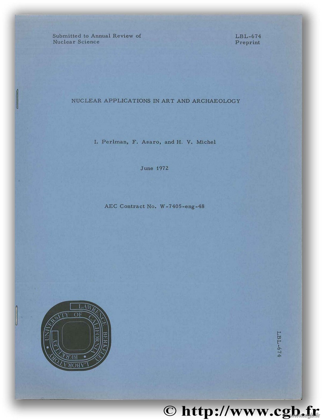 Nuclear applications in art and archaeology PERLMAN I., ASARO F., MICHEL H.-V.