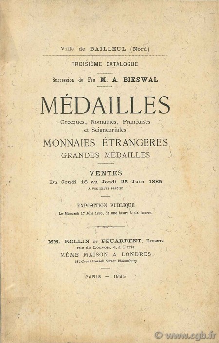 Médailles grecques, romaines, françaises et seigneuriale, monnaies étrangères, grandes médailles ROBEAUX M.