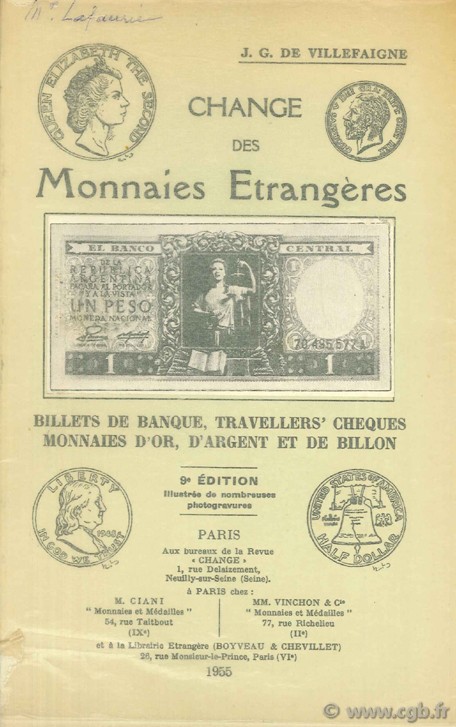 Change des monnaies étrangères DE VILLEFAIGNE J.-G.