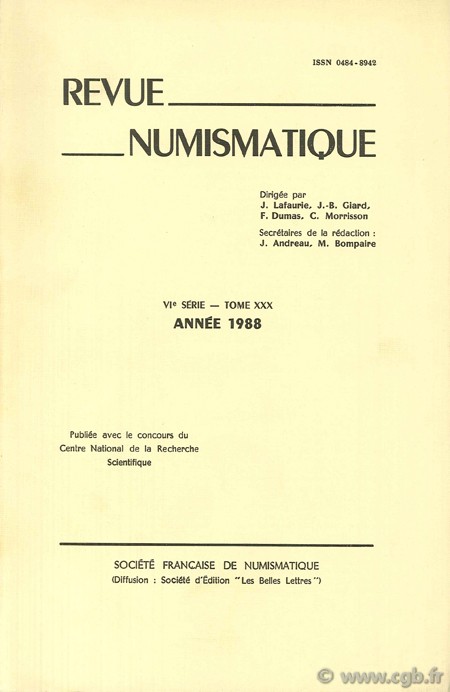 Revue Numismatique 1988, VIe série, tome XXX Collectif