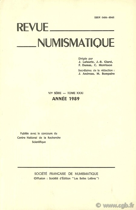 Revue Numismatique 1989, VIe série, tome XXXI Collectif