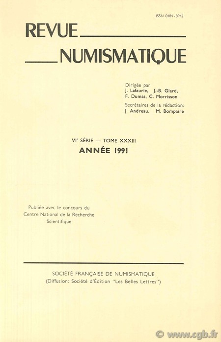 Revue Numismatique 1991, VIe série, tome XXXIII Collectif