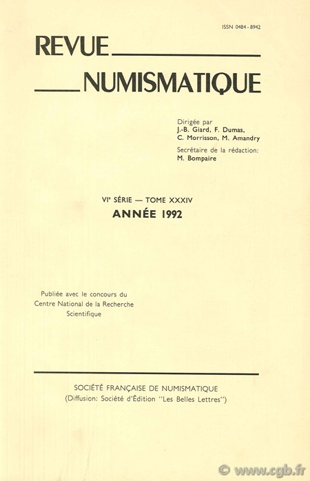 Revue Numismatique 1992, VIe série, tome XXXIV BOMPAIRE M.