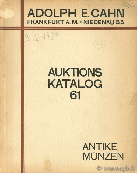 Auktion Katalog 61, Antike Münzen CAHN A.