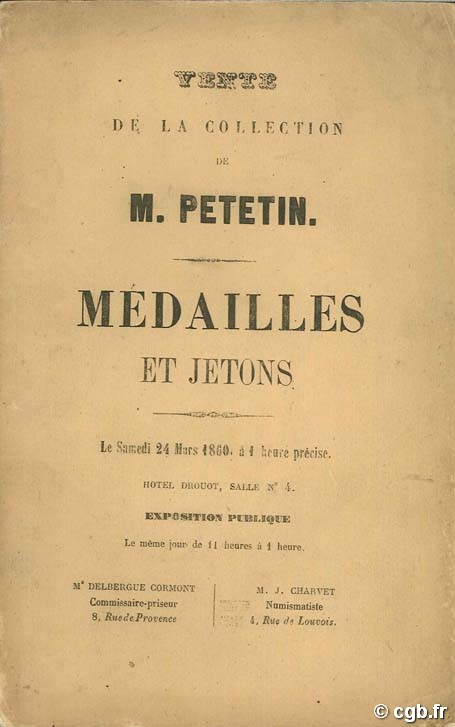 Description des médailles et jetons composant le cabinet de M. Petitin CHARVET J.