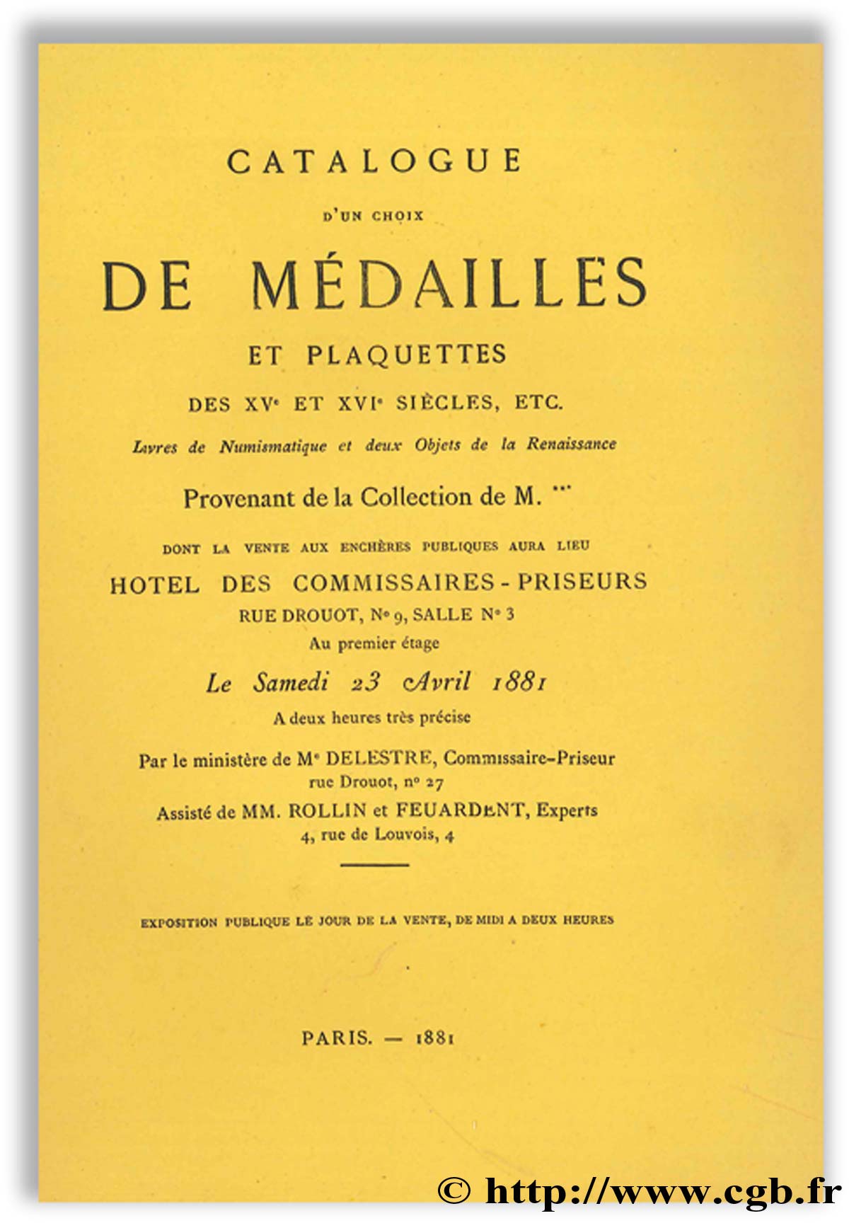 Catalogue d un choix de médailles et plaquettes des XVème et XVIème siècle, etc. DELESTRE