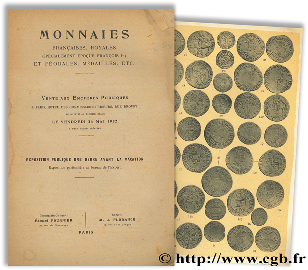 Monnaies françaises, royales (spécialement époque François Ier) et féodales, médailles, etc FLORANGE J.
