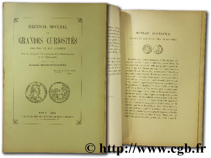 Recueil spécial de grandes curiosités inédites et peu connues dans le champ de l archéologie, de la numismatique et de l épigraphie BOUTKOWSKI-GLINKA A.