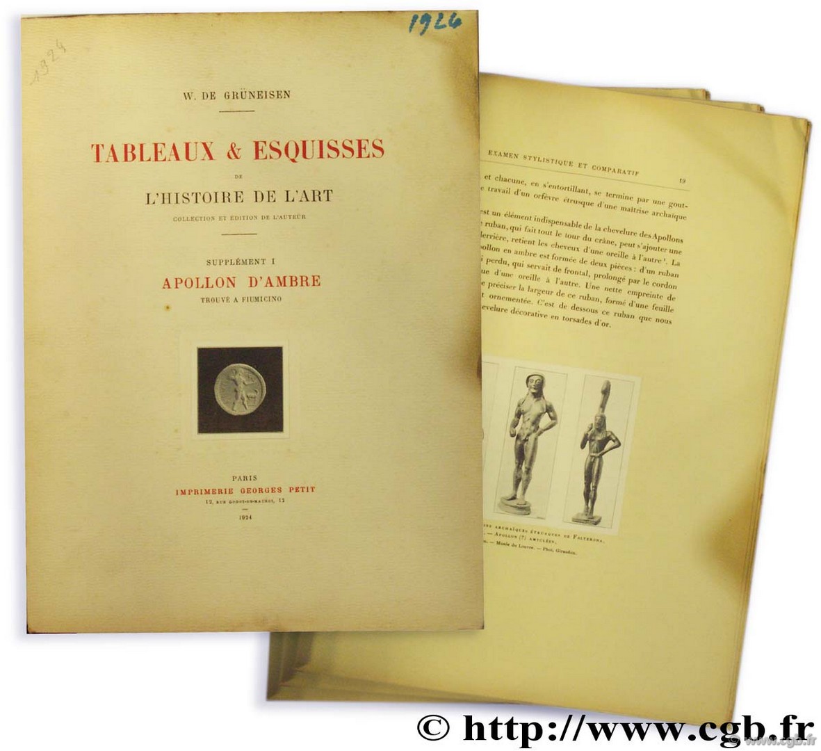 Tableau & Esquisses de l Histoire de l Art - Supplément I : Apollon d Ambre, trouvé à Fiumicino GRÜNEISEN W. de