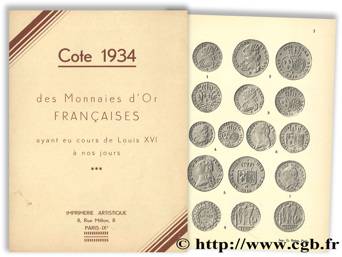 Cote 1934 des Monnaies d Or Françaises 
