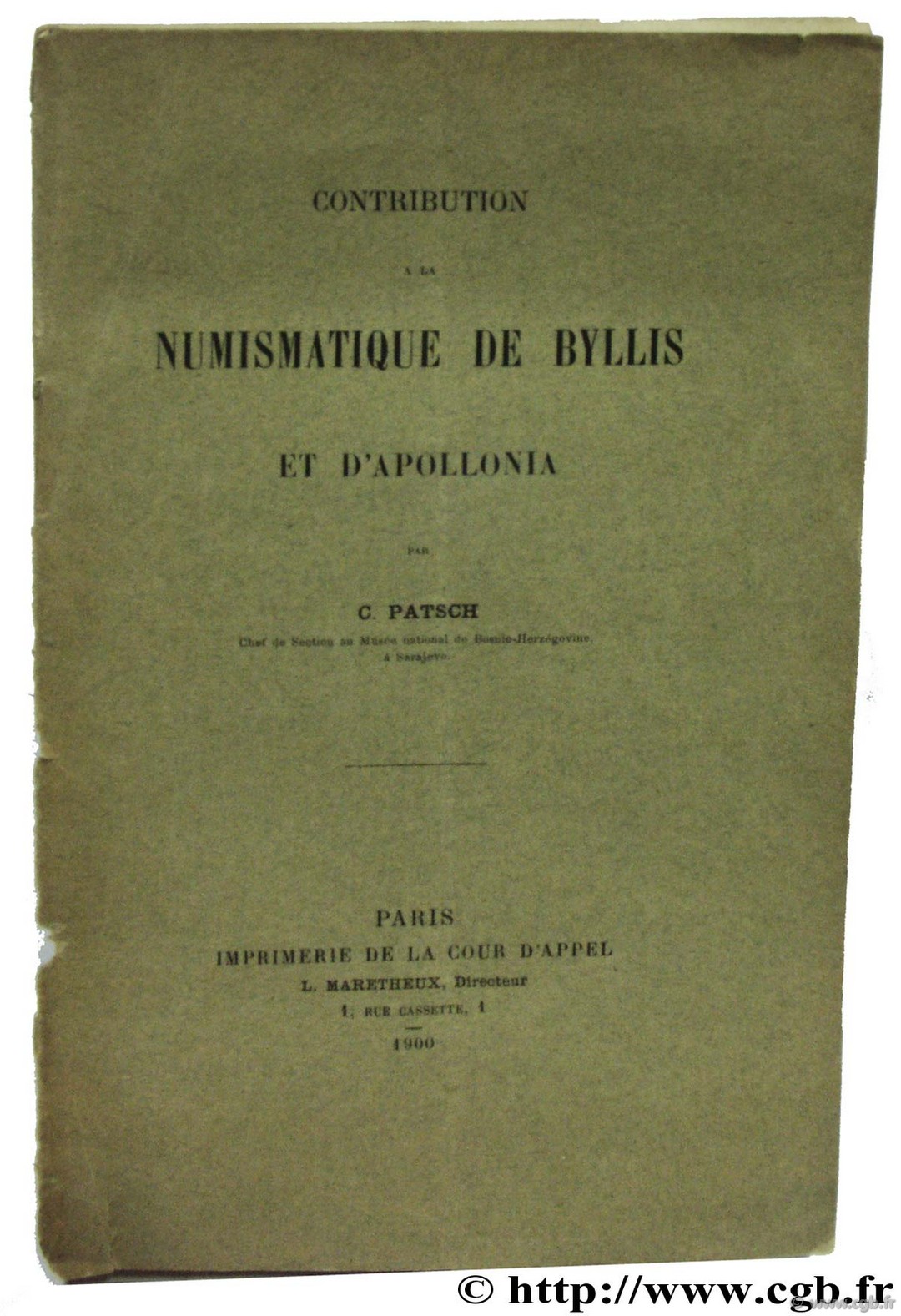 Contribution à la numismatique de Byllis et d Apollonia PATSCH C.