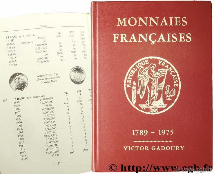Monnaies françaises 1789 - 1975 GADOURY V.