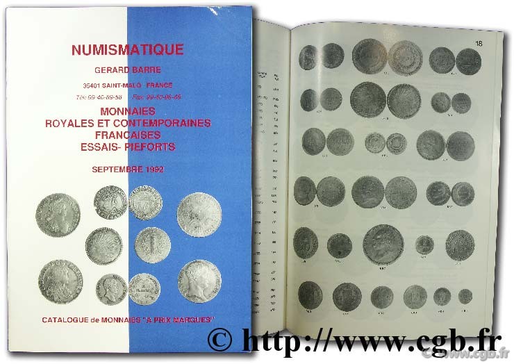 Monnaies royales et contemporaines françaises essais-pieforts BARRE G.