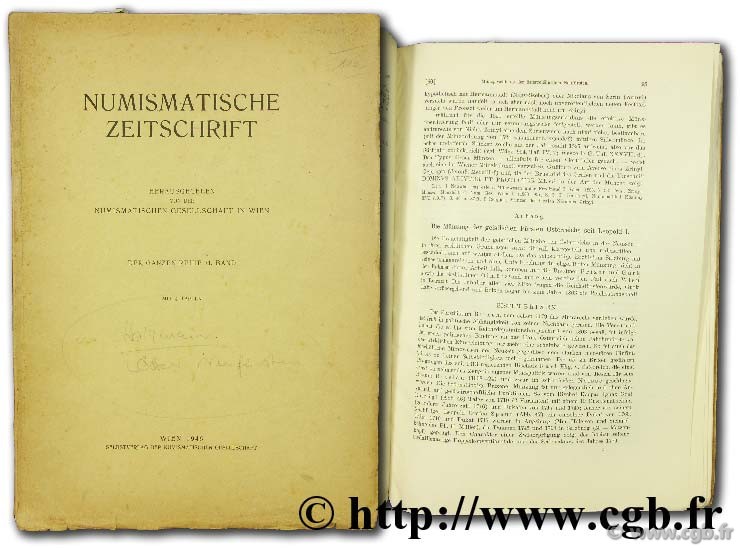 Numismatische Zeitschrift herausgeben von der Numismatischen geselleschaft in Wien, der Ganzen Reihe 71, band; 1946 