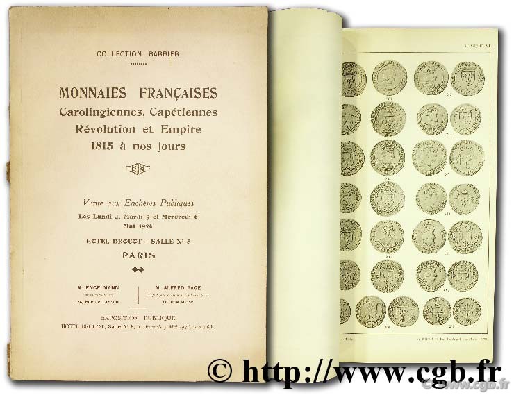 Collection Barbier, monnaies françaises, carolingiennes, capétiennes, révolution et empire, 1815 à nos jours PAGE A.