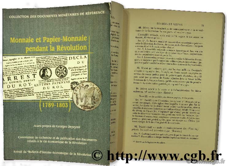 Collection des documents monétaires de référence, Monnaie et papier-monnaie pendant la Révolution (1789 - 1803) DEPEYROT G.