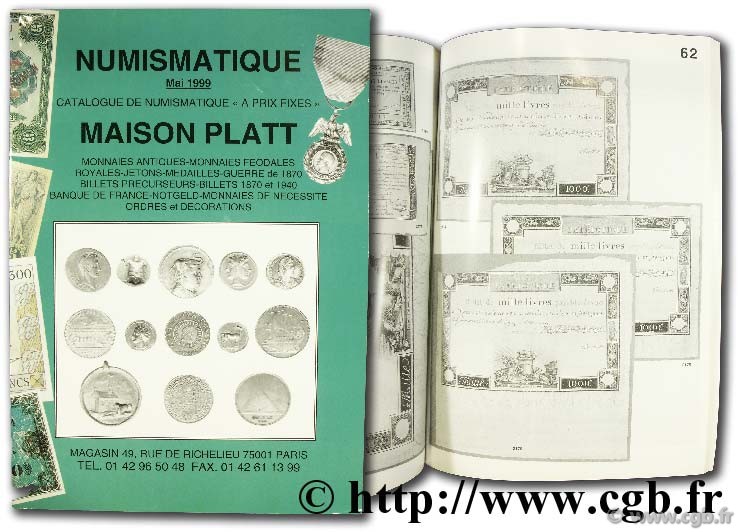 Catalogue de numismatique à prix fixes  MAISON PLATT