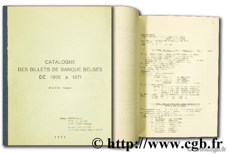 Catalogue des billets de banque belges de 1900 à 1971 MORIN F.