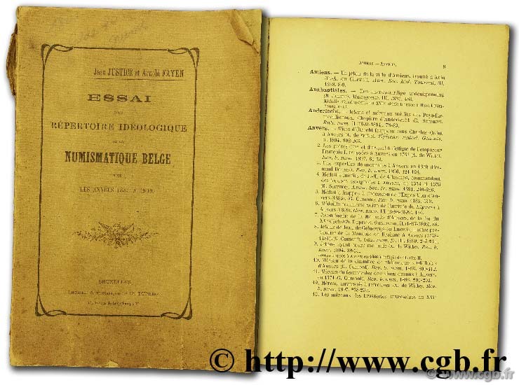Essai d un répertoire idéologique de la numismatique belge pour les années 1883 à 1900 FAYEN A., JUSTICE J.