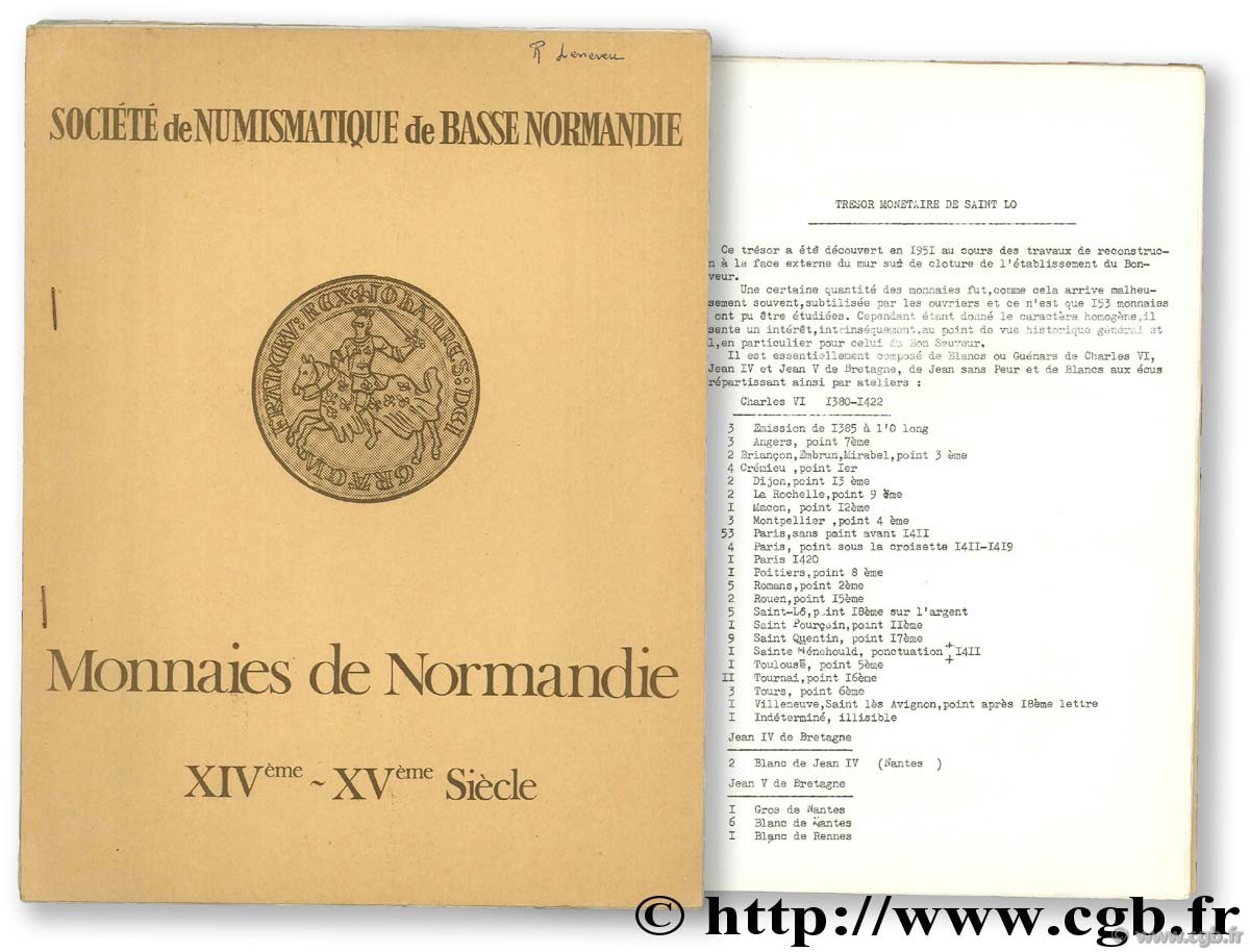 Société de numismatique de Normandie. Monnaies de Normandie XIVème XVème siècle MONARD R.