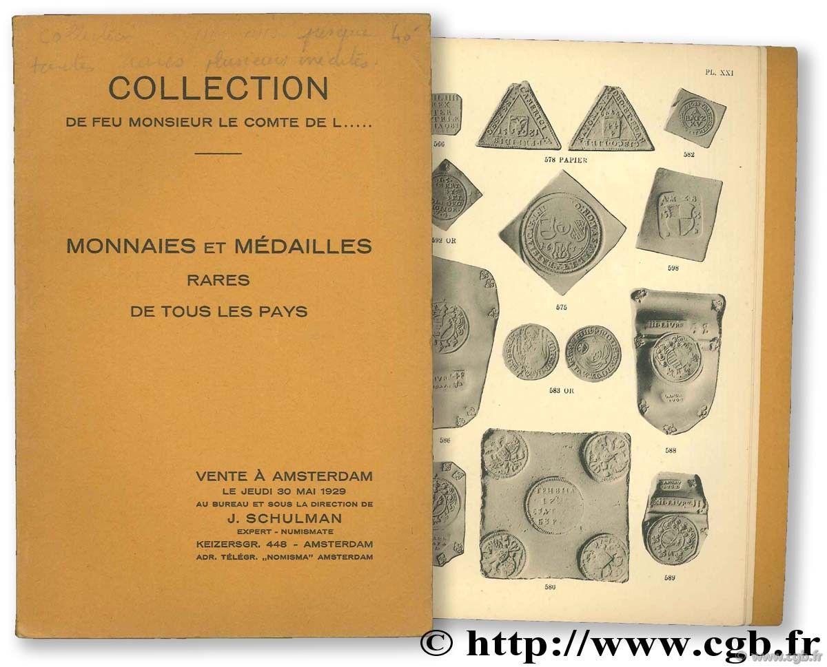 Collection de feu monsieur le Comte de L... Monnaies et médailles rares de tous les pays  SCHULMAN J.