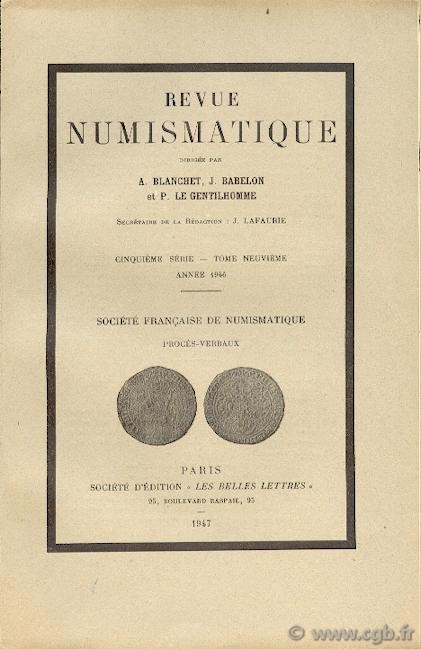 Revue Numismatique 1946, Ve série, tome IX 