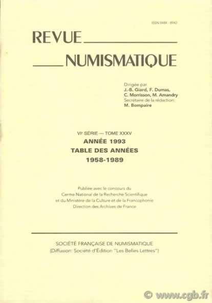 Revue Numismatique 1993, VIe série, tome XXXV BOMPAIRE Marc