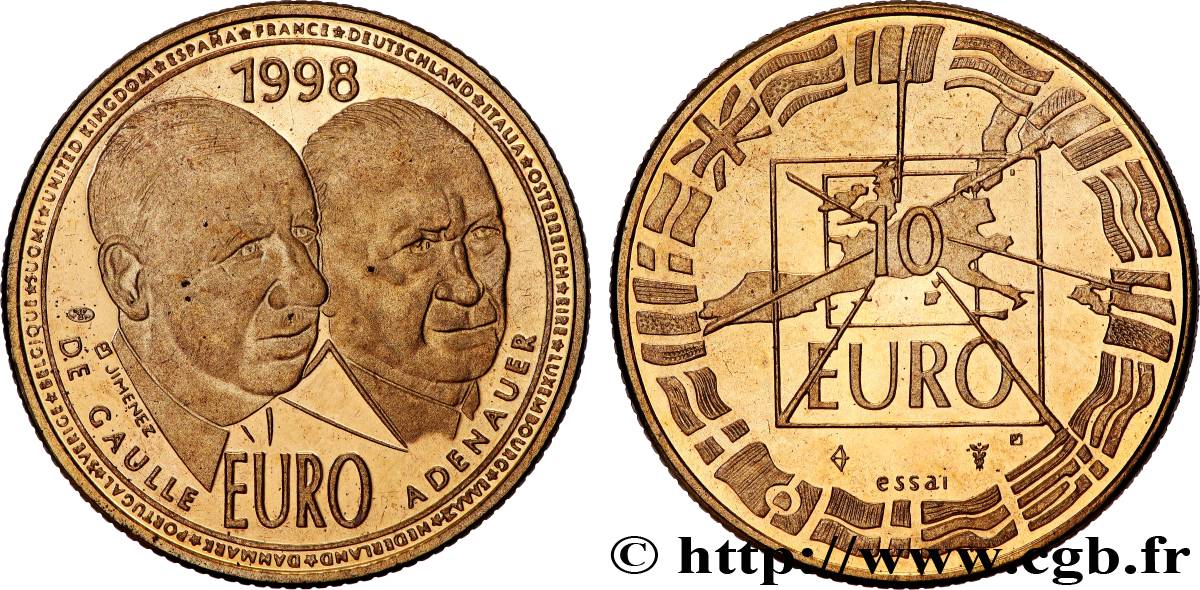 FRANCE “Essai” 10 Euro De Gaulle / Adenauer en bronze florentin MS