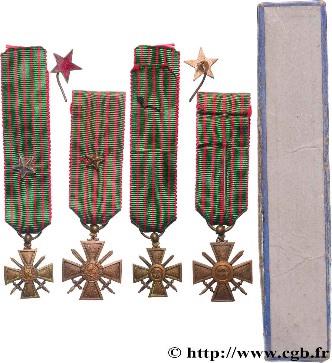 III REPUBLIC Lot de 2 Croix de guerre, miniature 1914-1916 AU