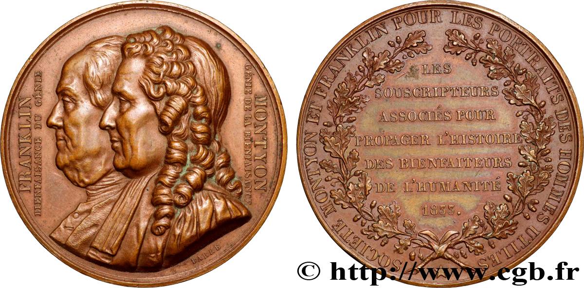 LOUIS-PHILIPPE I Médaille, Société Montyon et Franklin pour les portraits des hommes utiles AU