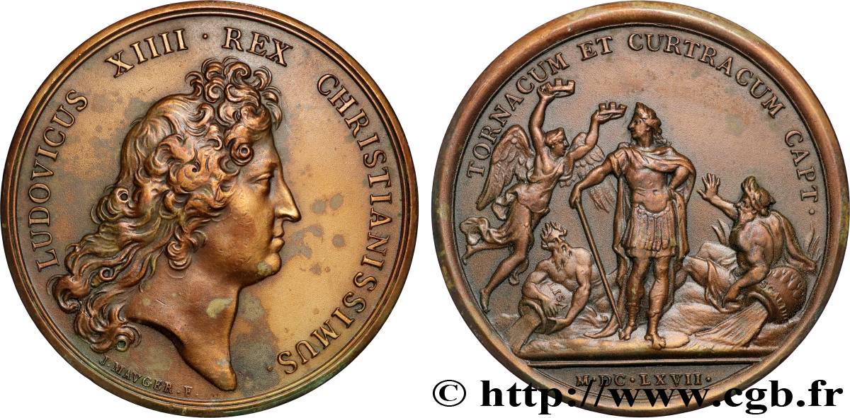 LOUIS XIV  THE SUN KING  Médaille, Prise de Tournai et de Courtrai, refrappe AU