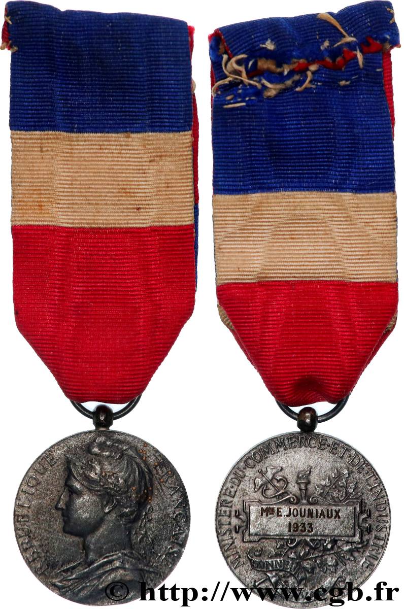 TROISIÈME RÉPUBLIQUE Médaille d’honneur du travail, Ministère du Commerce et de l’Industrie TTB