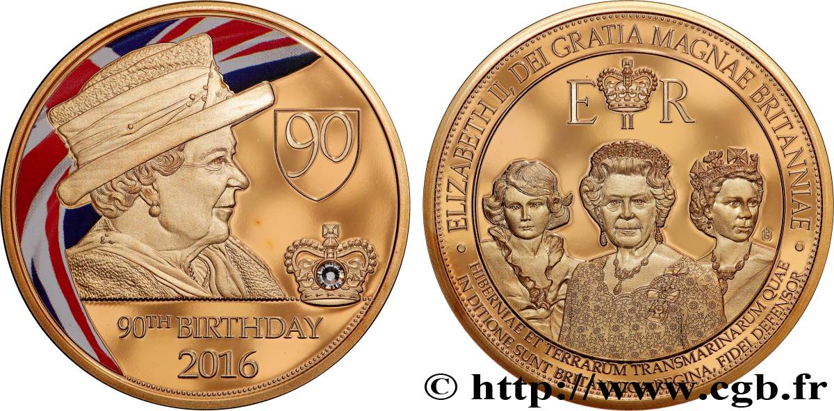 GRANDE-BRETAGNE - ÉLISABETH II Médaille, 90e anniversaire, Reine Élisabeth II SPL