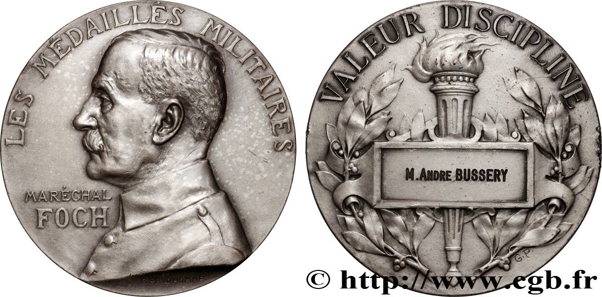 V REPUBLIC Médaille, Maréchal Foch, Valeur et discipline AU/AU