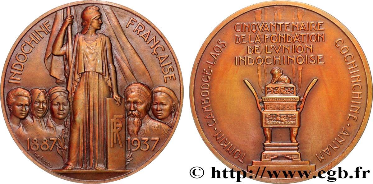 FRENCH THIRD REPUBLIC - FRENCH INDOCHINA Médaille, Cinquantenaire de la fondation de l’union indochinoise AU