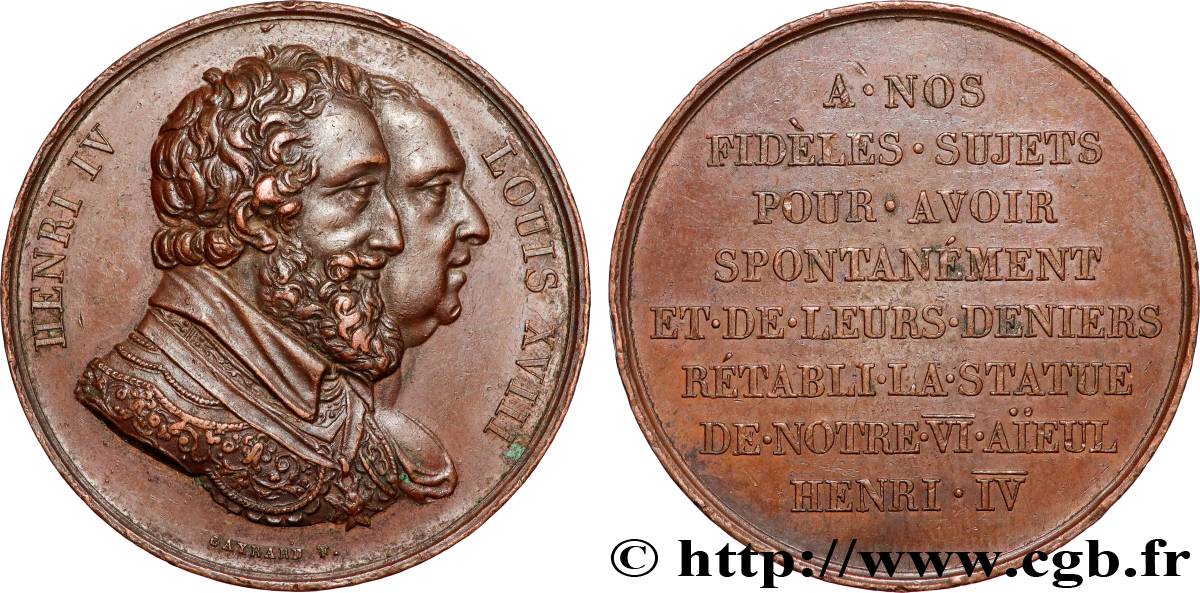 LOUIS XVIII Médaille, Rétablissement de la statue de Henri IV le 28 octobre 1817 XF