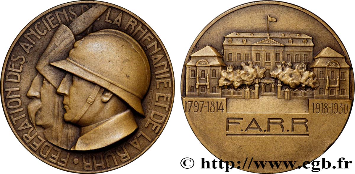 TERCERA REPUBLICA FRANCESA Médaille, Fédération des Anciens de la Rhénanie et de Ruhr MBC+