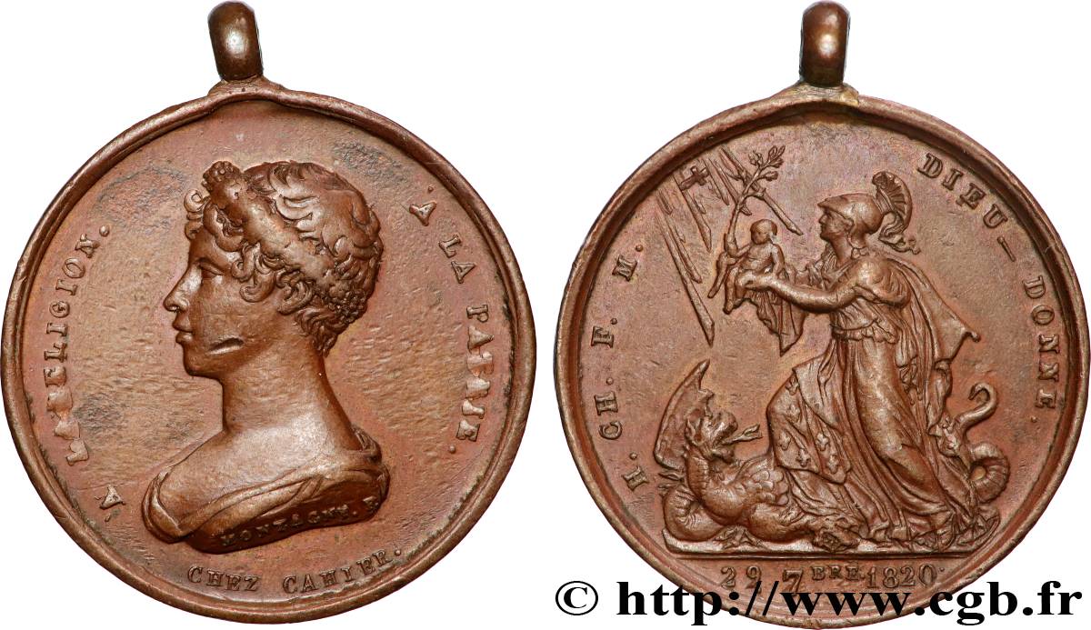 HENRI V COMTE DE CHAMBORD Médaille, Naissance de Henri, duc de Bordeaux, futur comte de Chambord TTB