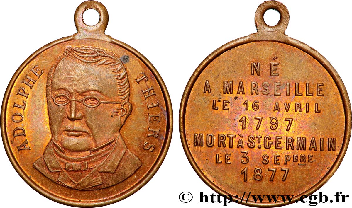 III REPUBLIC Médaillette, Adolphe Thiers XF