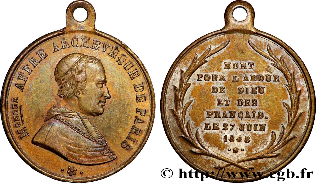 DEUXIÈME RÉPUBLIQUE Médaille, Monseigneur Affre, mort martyr TTB