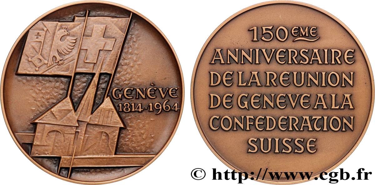 SUISSE - RÉPUBLIQUE DE GENÈVE Médaille, 150e anniversaire de la réunion de Genève à la confédération Suisse SUP