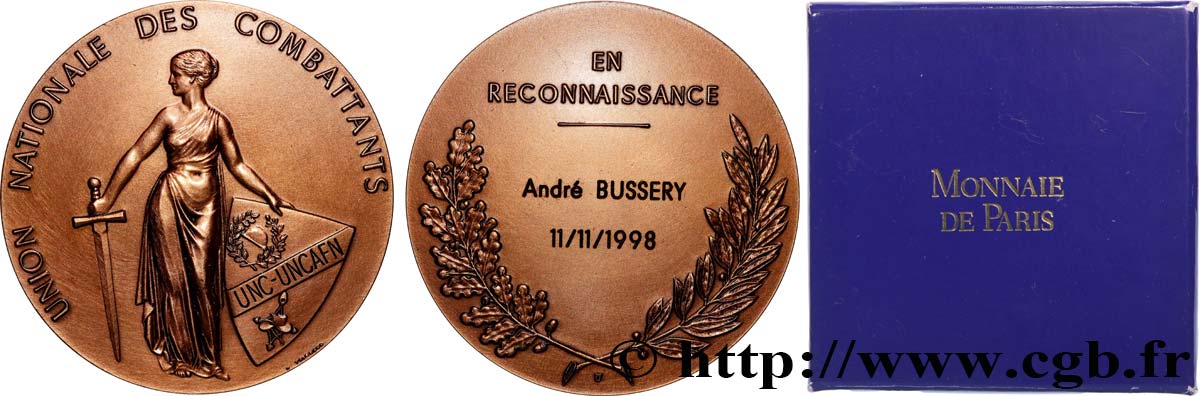CINQUIÈME RÉPUBLIQUE Médaille, Union nationale des combattants TTB+