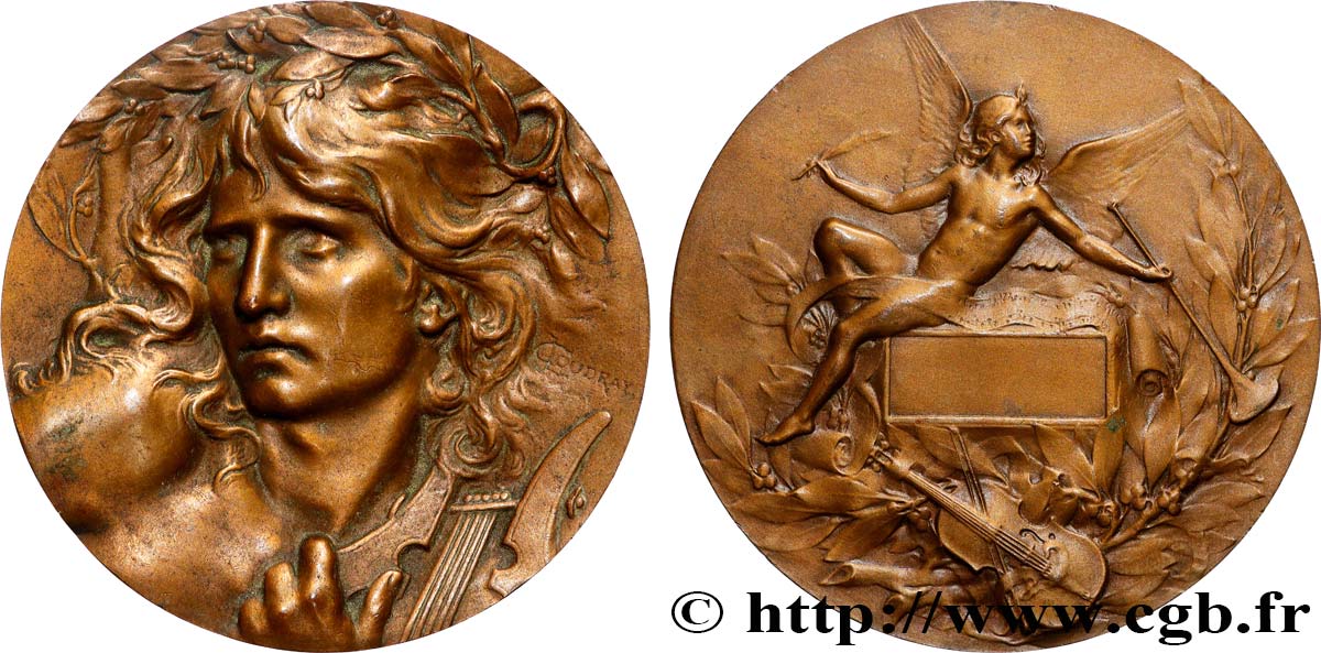 III REPUBLIC Médaille, Orphée - Joueur de lyre XF/AU