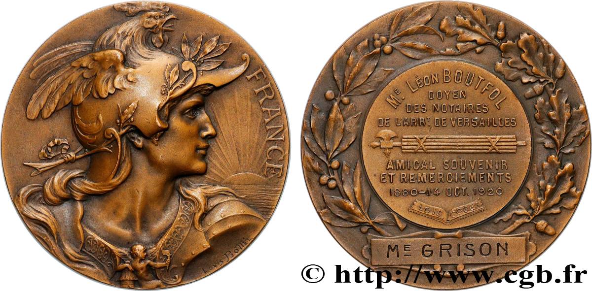 TROISIÈME RÉPUBLIQUE Médaille, Amical souvenir et remerciements, Doyen des notaires TTB+